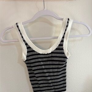 La Hearts Black and White Striped Tank Top